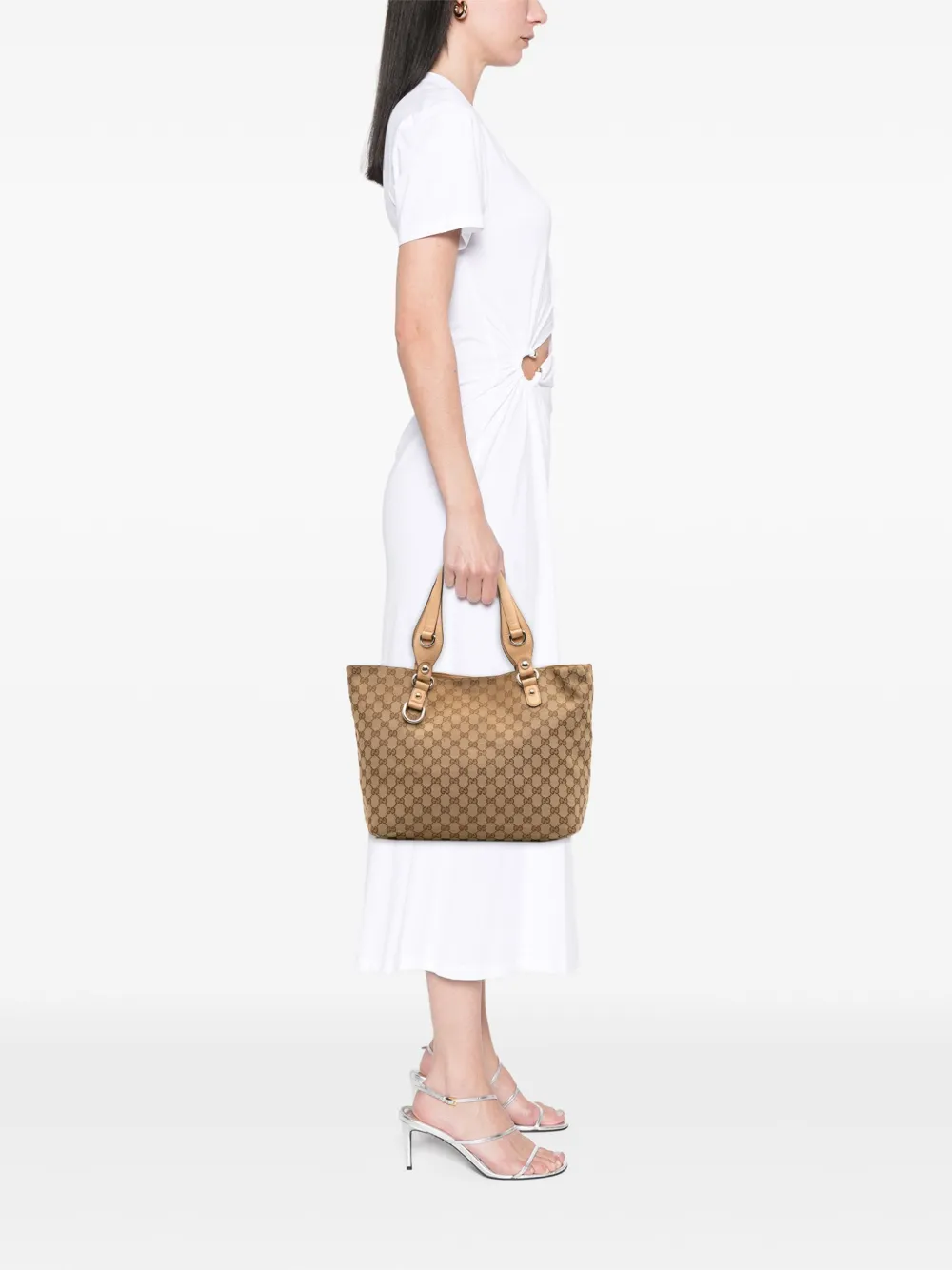 Pre-owned Gucci 2016-2025 Gg Canvas Icon Bit Tote Bag In Brown