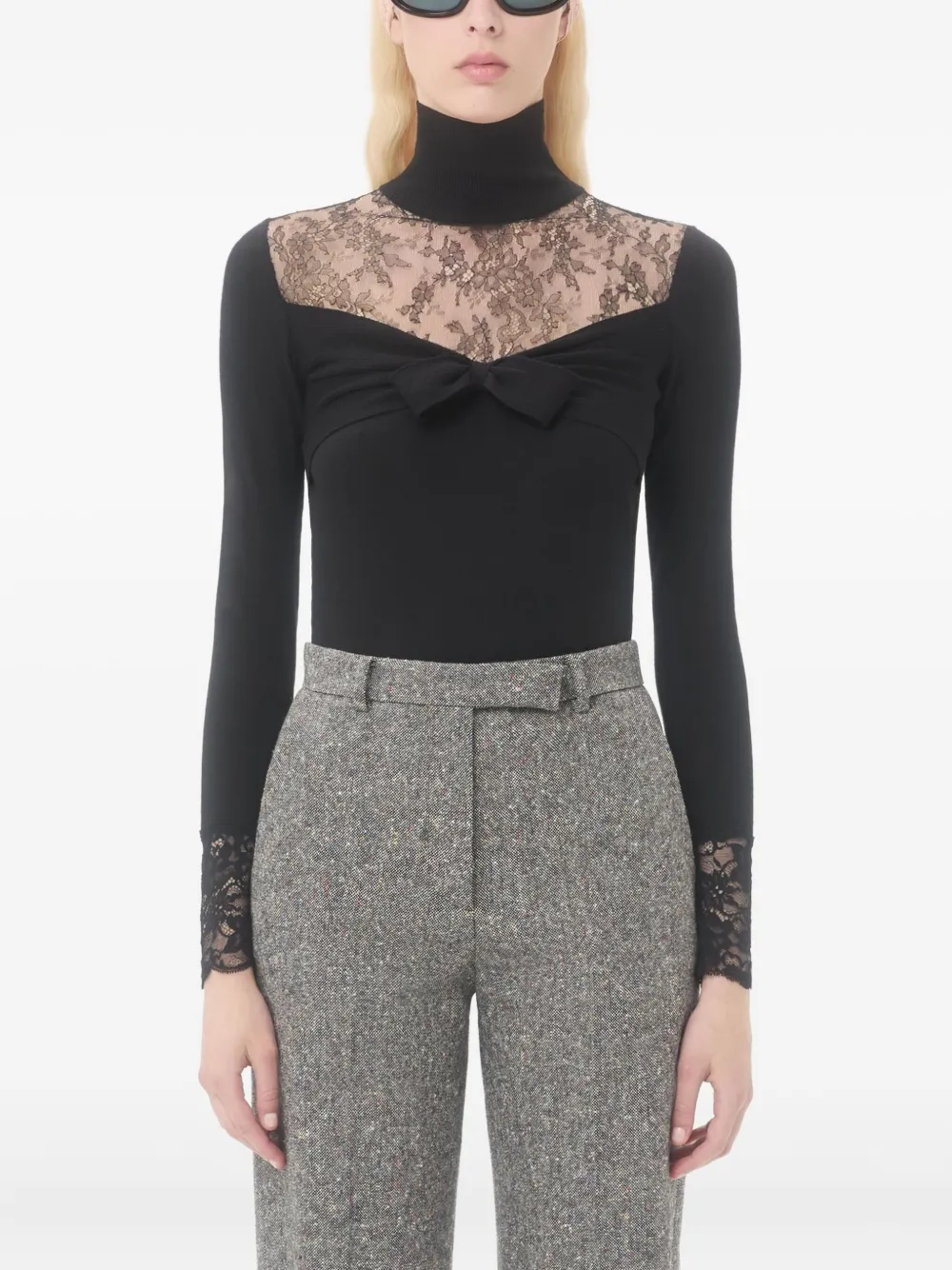 Valentino Wool Lace-insert Top In Black