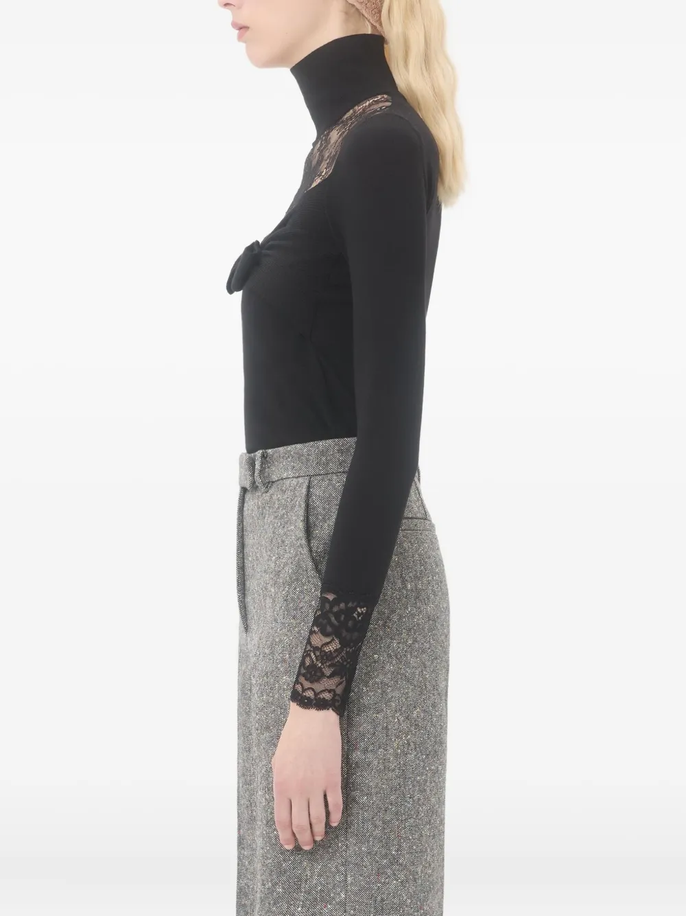 Valentino Wool Lace-insert Top In Black