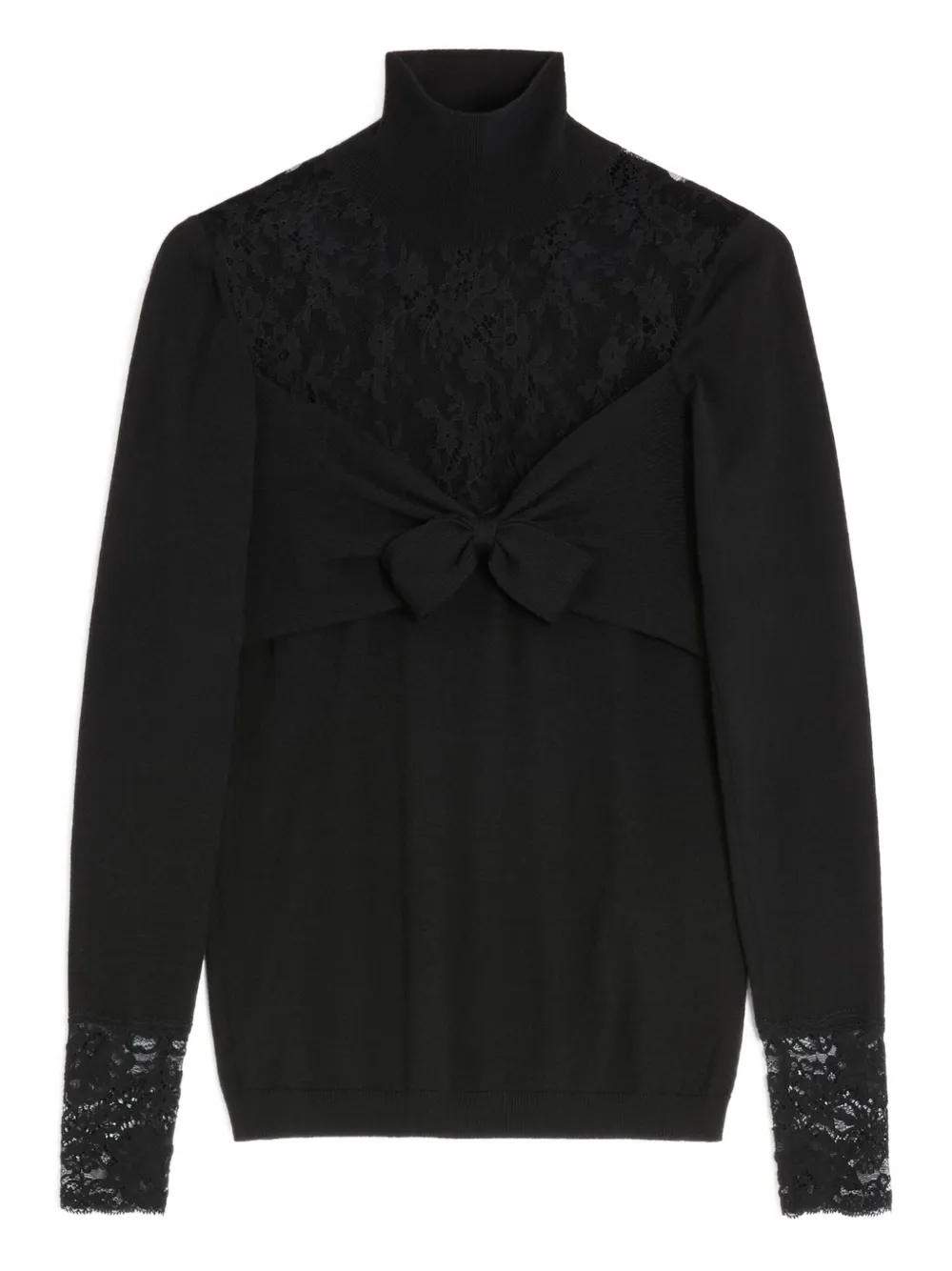 Valentino Wool Lace-insert Top In Black
