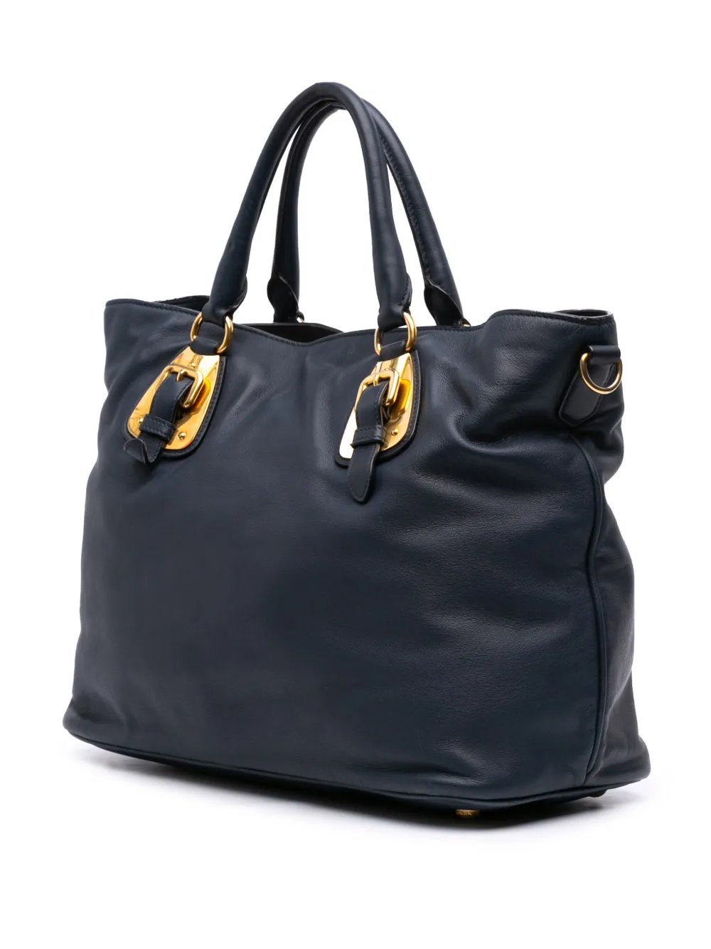 Pre-owned Prada 2013-2025 Soft Calfskin Open Convertible Shopping Tote Satchel In Blue