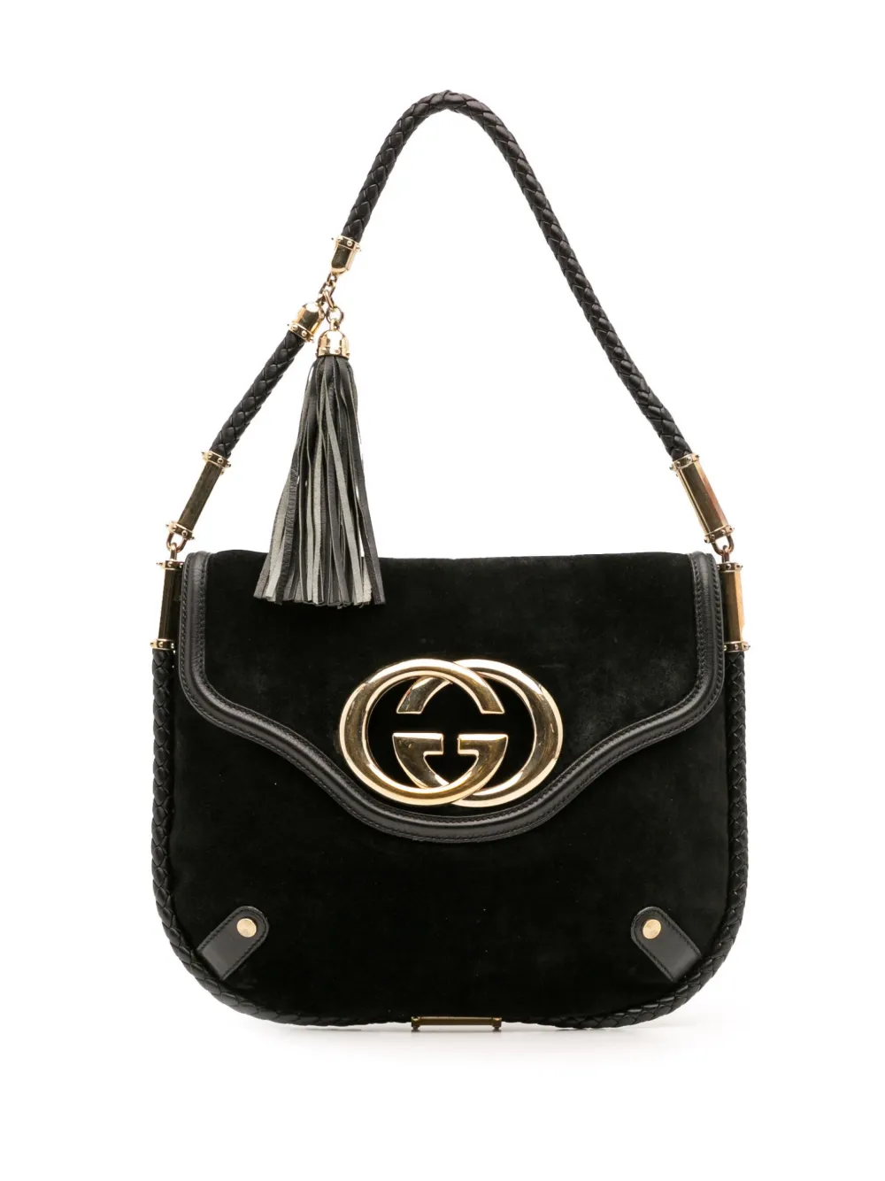 Gucci Pre-Owned 2000-2015 ミディアム スエード ブリット タッセル フラップ ショルダーバッグ - ブラック Gucci Pre-Owned 2000-2015 ミディアム スエード ブリット タッセル フラップ ショルダーバッグ - ブラック