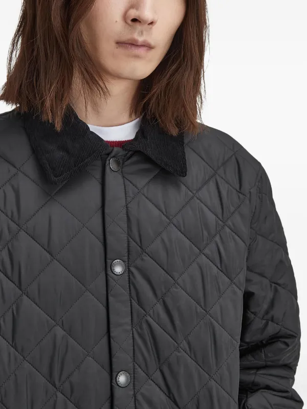 たしゃ様　Barbour チャコールグレイジャケット コーデュロイ襟 Barbour diamond-quilted corduroy-collar Jacket | Black | FARFETCH