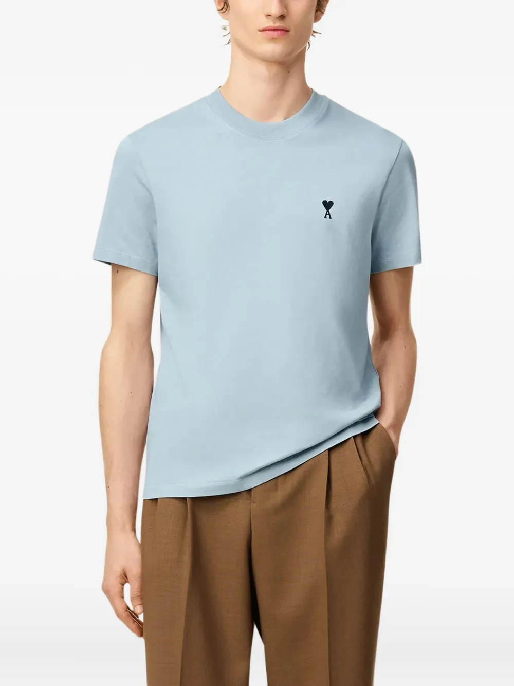 AMI Paris embroidered-logo T-shirt - Blauw