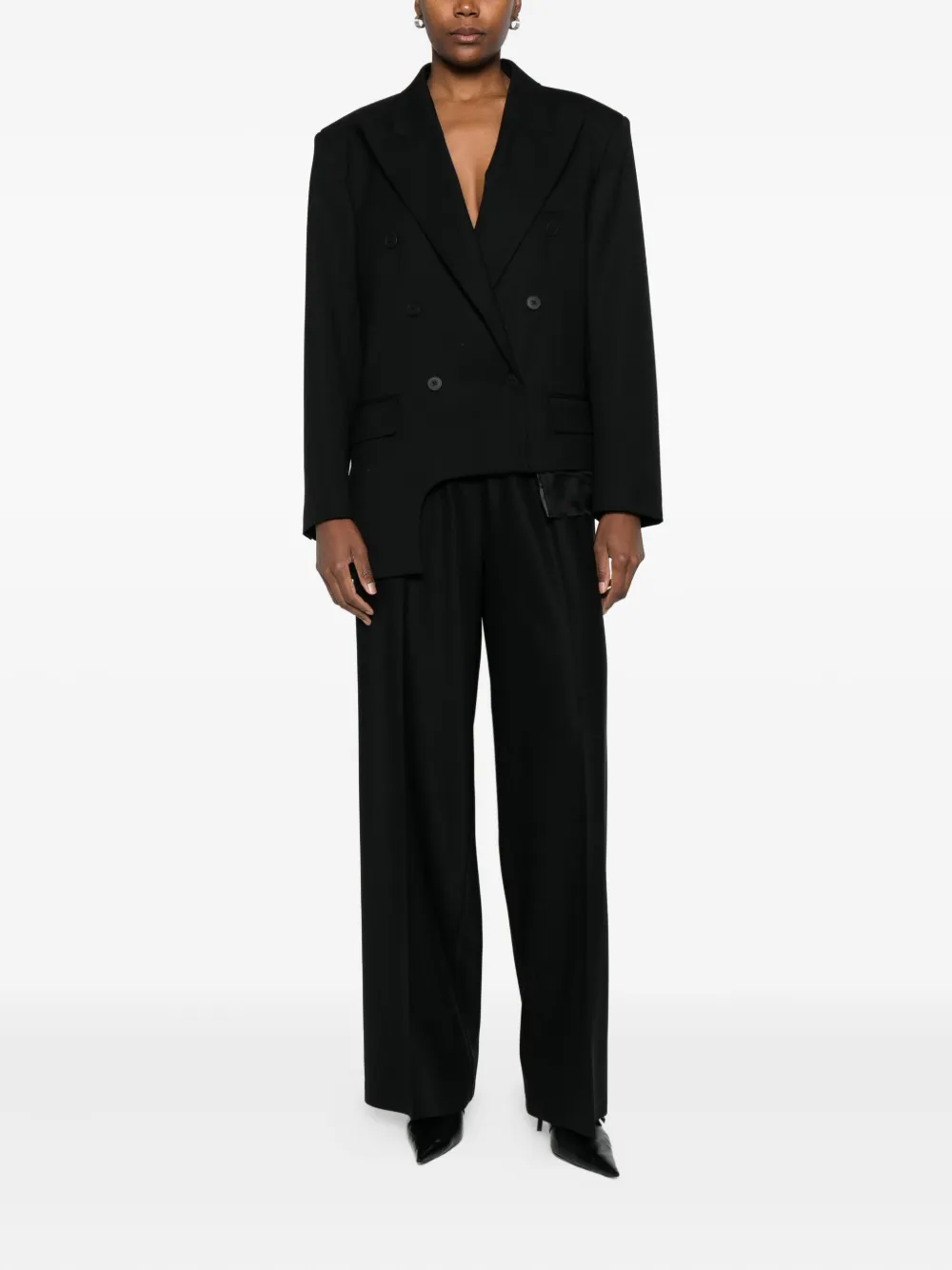 Medeea Asymmetrical Double-breasted Blazer In Black