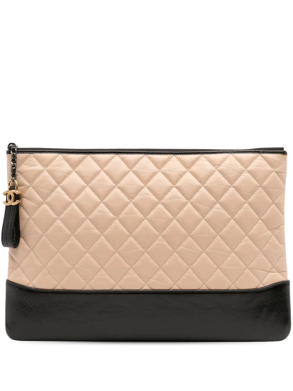 Pre-owned Chanel 2018 Large Aged Calfskin Gabrielle O Case Clutch Bag In Brown