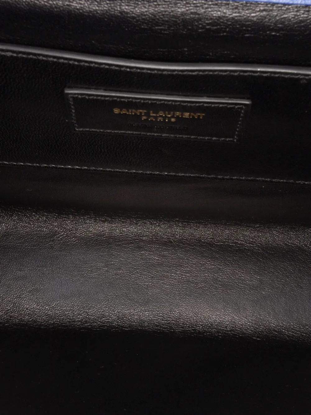 Pre-owned Saint Laurent 2015 Medium Matelasse Lambskin Monogram Envelope Shoulder Bag In Blue
