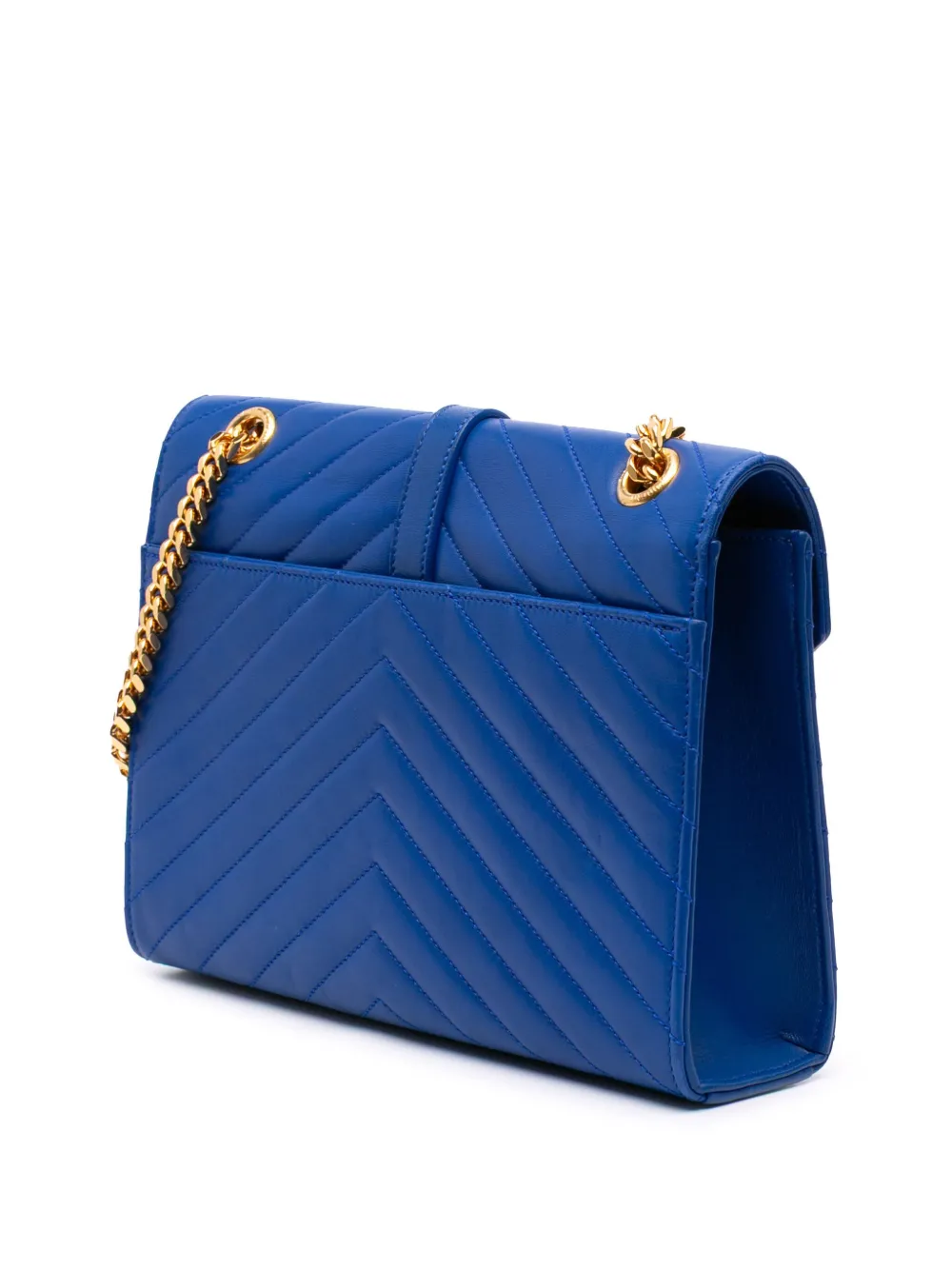 Pre-owned Saint Laurent 2015 Medium Matelasse Lambskin Monogram Envelope Shoulder Bag In Blue