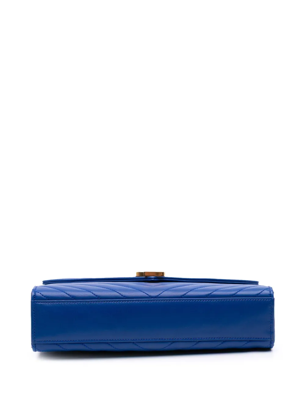 Pre-owned Saint Laurent 2015 Medium Matelasse Lambskin Monogram Envelope Shoulder Bag In Blue