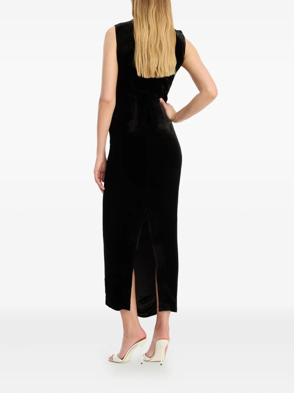 Rotate Birger Christensen Velvet-ruched Midi Dress In Black
