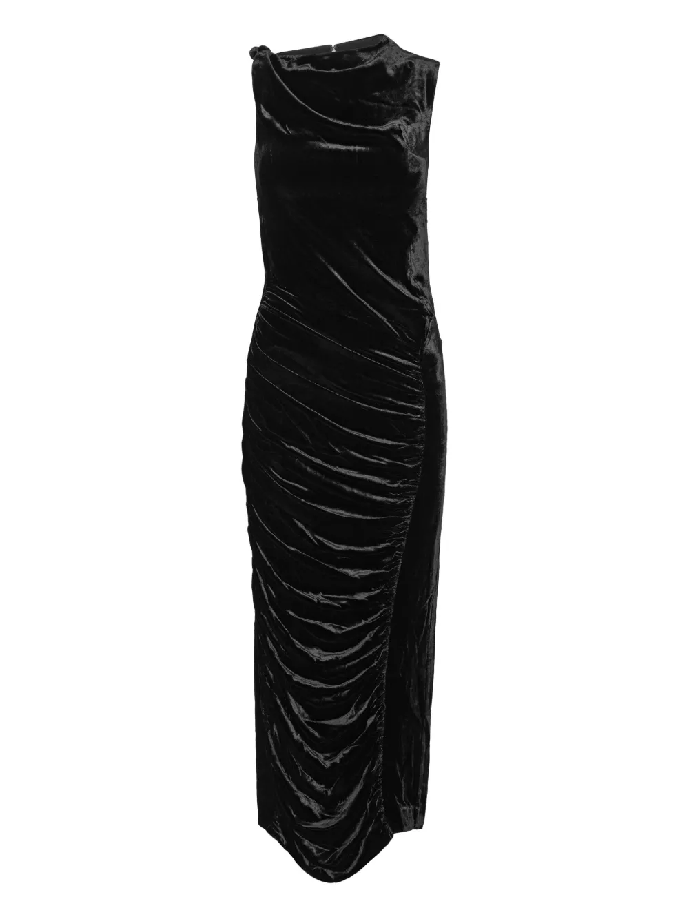 Rotate Birger Christensen Velvet-ruched Midi Dress In Black
