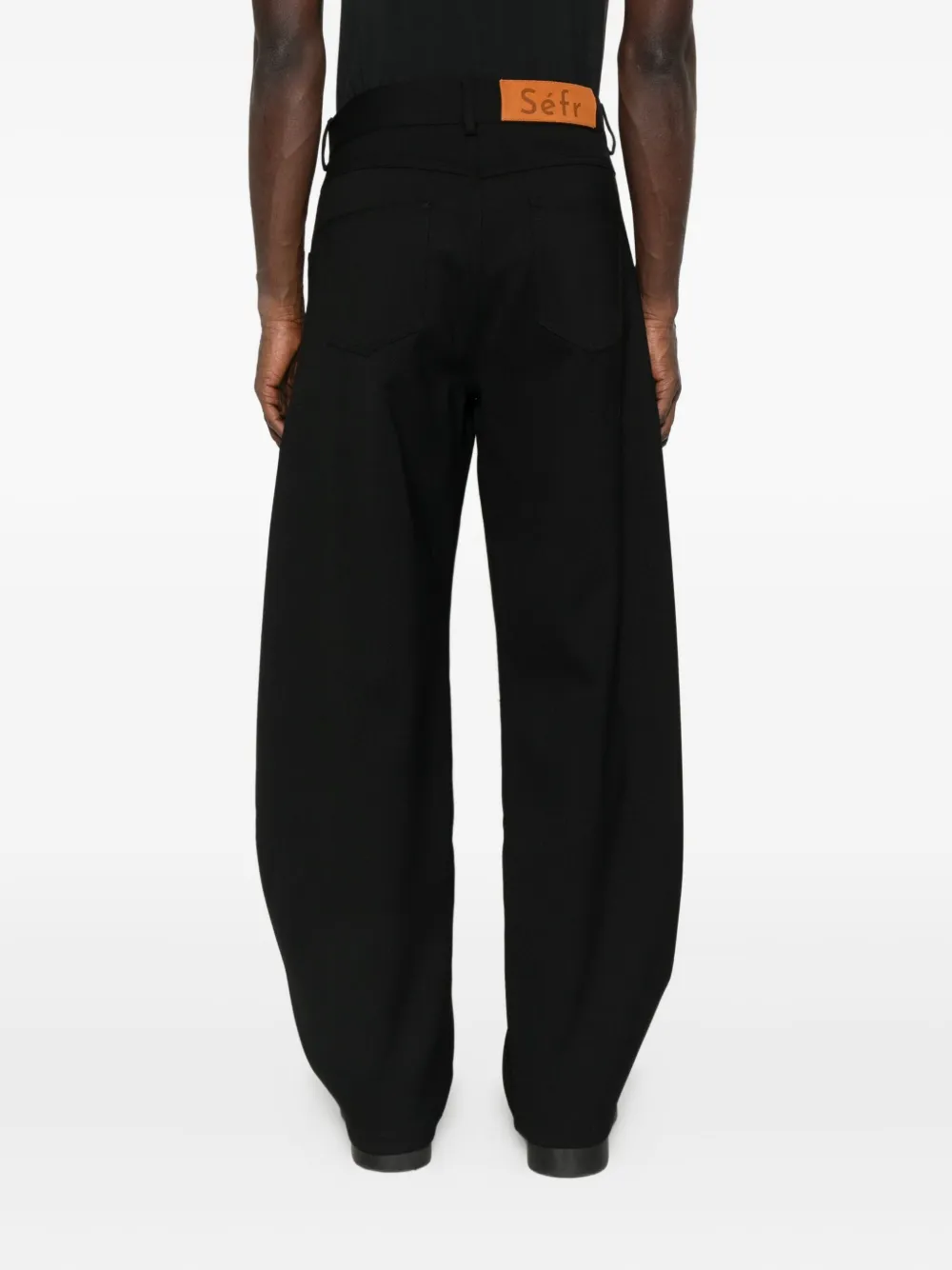 Séfr Cropped Wide-leg Pants With Five-pocket Design And Distinctive Branding In Black