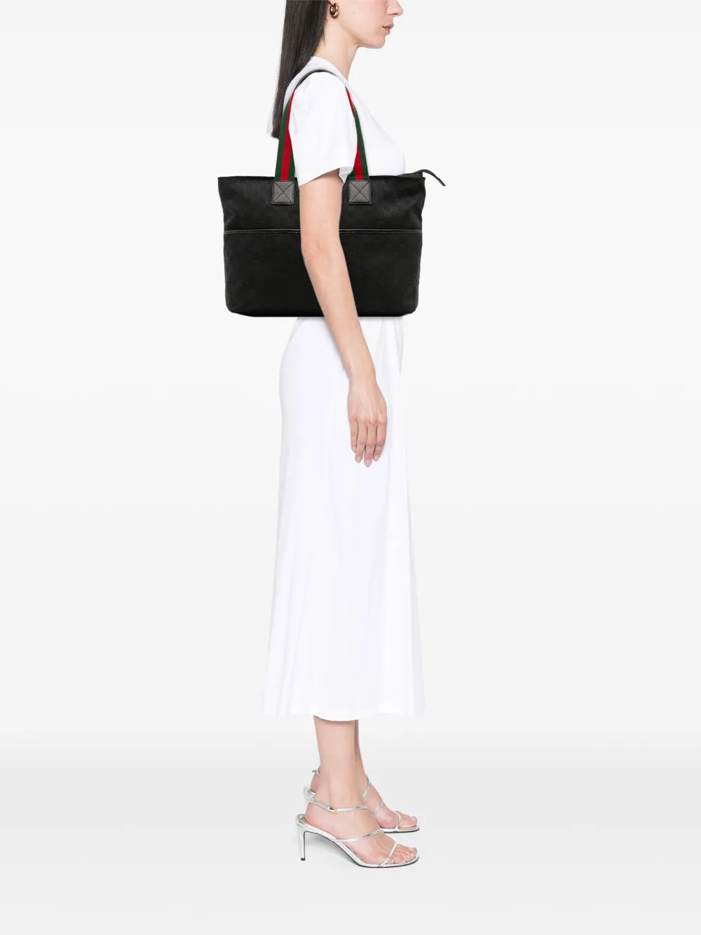 Pre-owned Gucci 2016-2025 Gg Canvas Web Tote Bag In Black