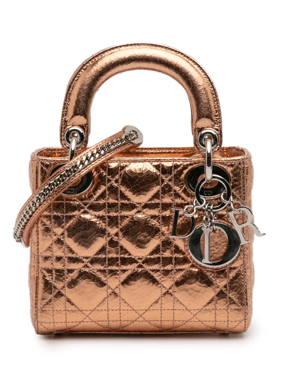 Christian Dior Pre-Owned 2016 ミニ メタリック クリンクルカーフ カナージュ レディ ディオール Christian Dior Pre-Owned 2016 ミニ メタリック クリンクルカーフ カナージュ レディ ディオール