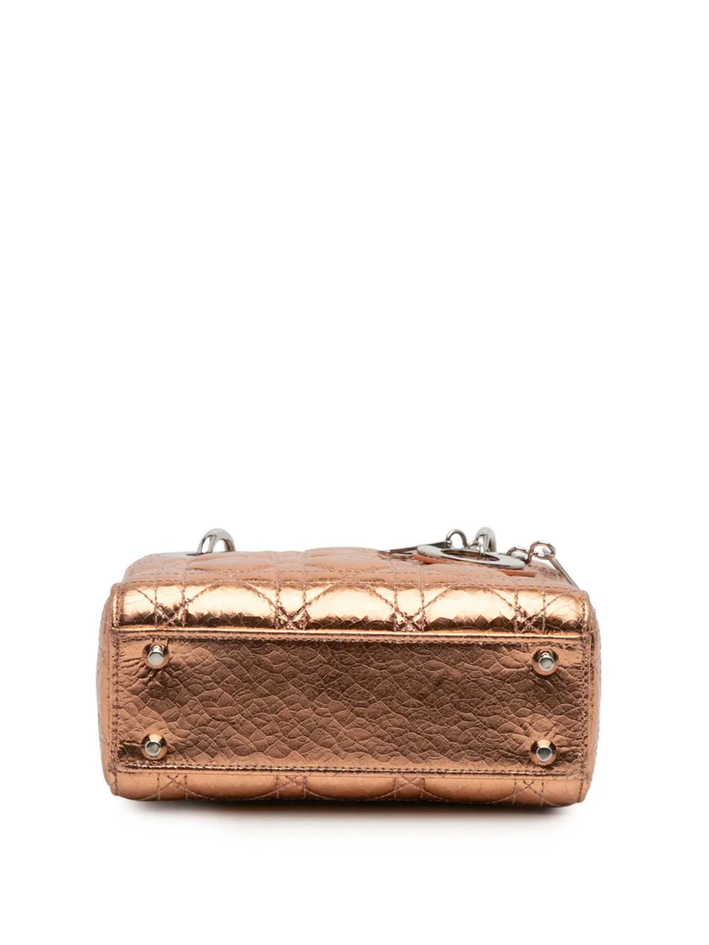 Pre-owned Dior 2016 Mini Metallic Crinkled Calfskin Cannage Lady  Satchel In Brown