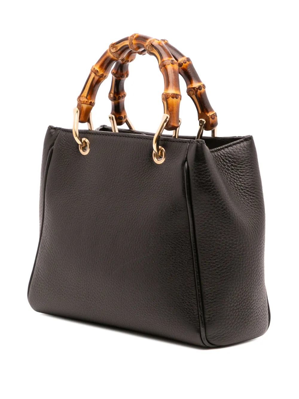 Pre-owned Gucci 2016-2025 Mini Calfskin Bamboo Shopper Satchel In Black