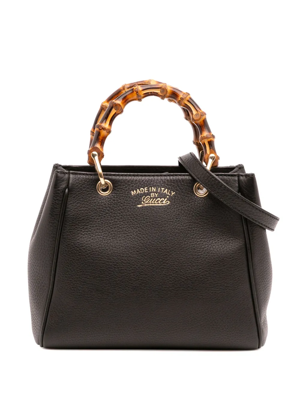 Pre-owned Gucci 2016-2025 Mini Calfskin Bamboo Shopper Satchel In Black