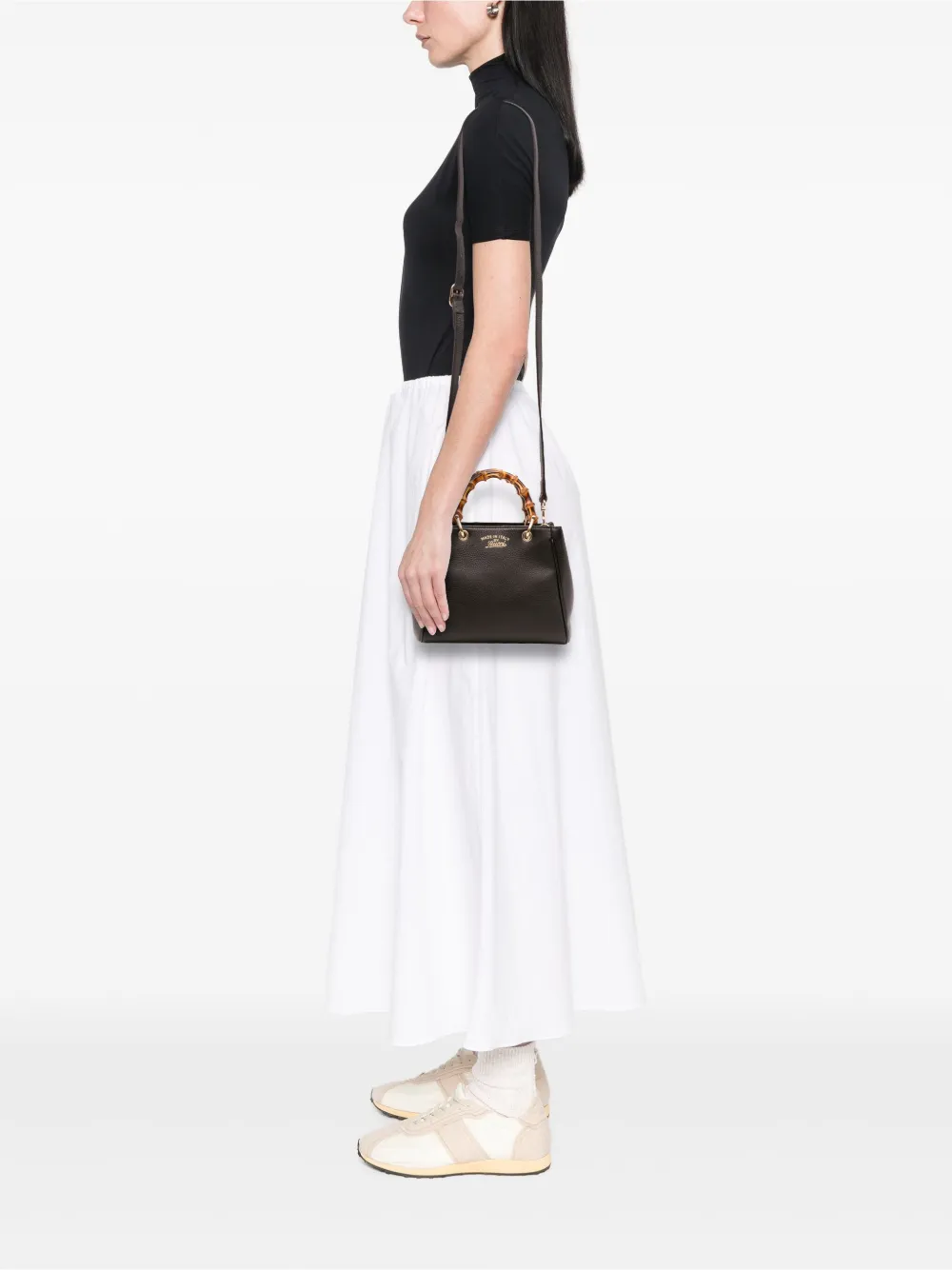 Pre-owned Gucci 2016-2025 Mini Calfskin Bamboo Shopper Satchel In Black