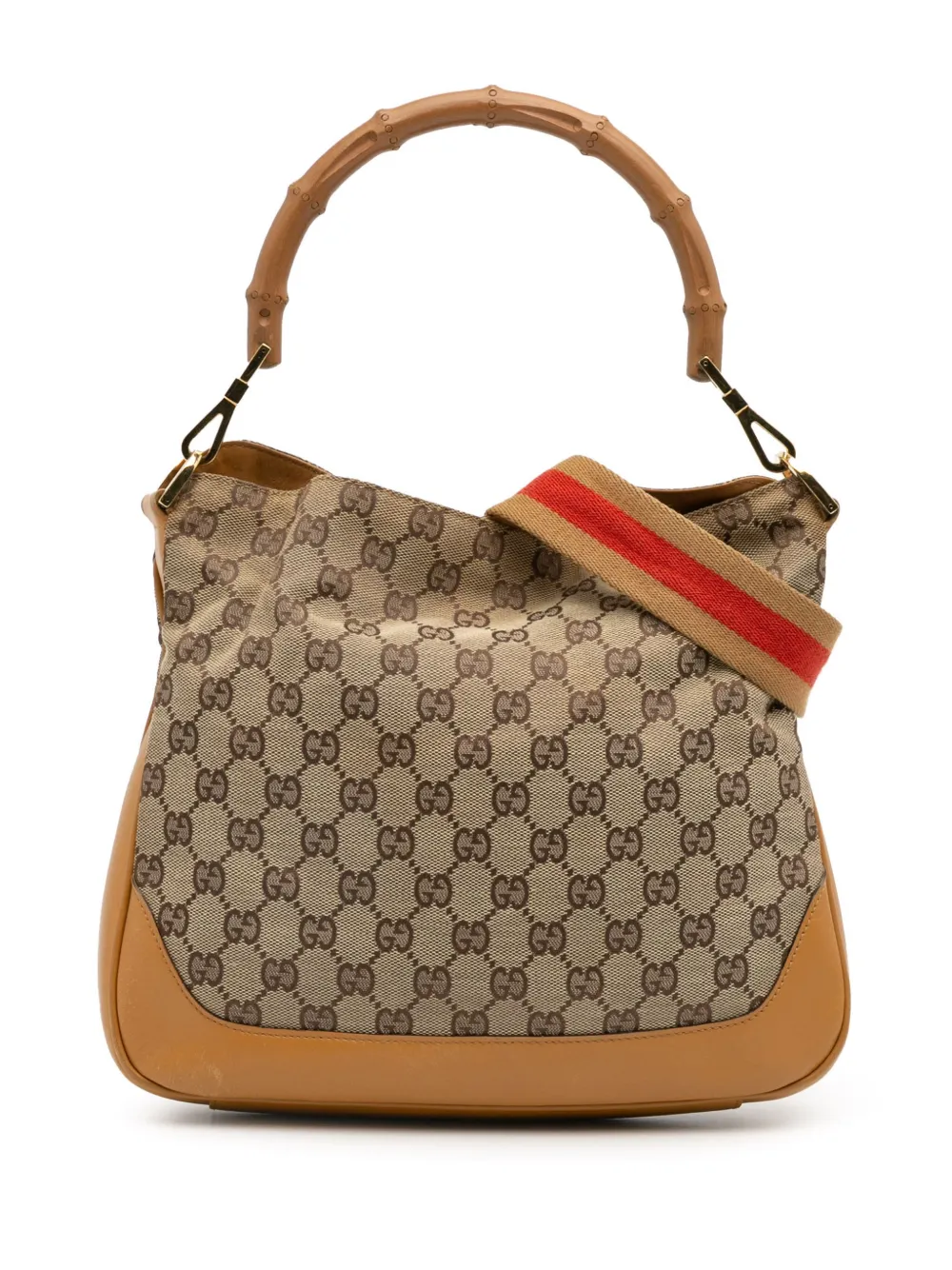 Pre-owned Gucci 2000-2015 Gg Canvas Bamboo Web Satchel In Brown