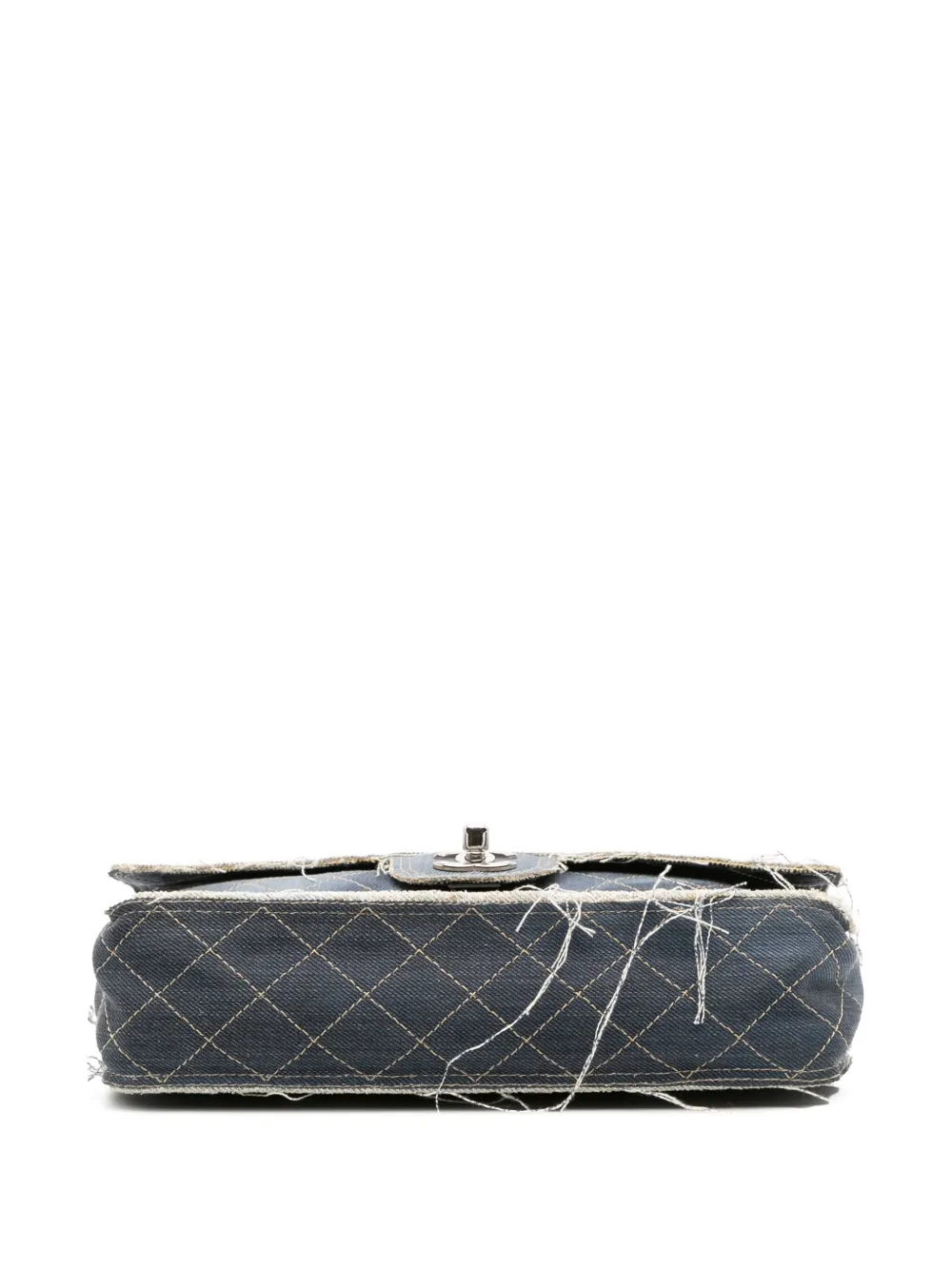 Pre-owned Chanel 2014-2015 Paris Dubai Medium Quilted Denim Pompom Flap Shoulder Bag In Blue