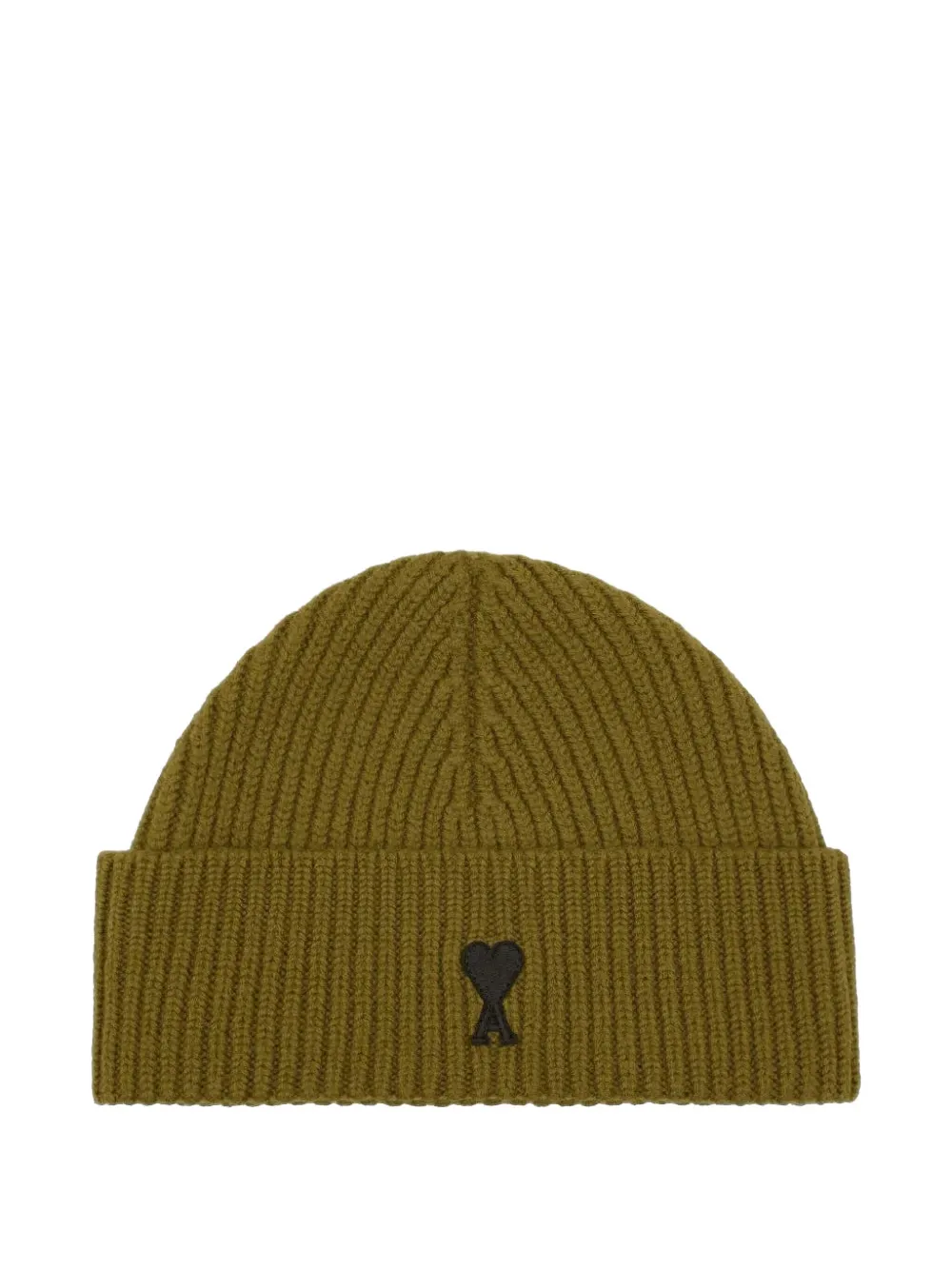 Ami Alexandre Mattiussi Ribbed Heart-logo Beanie In Green