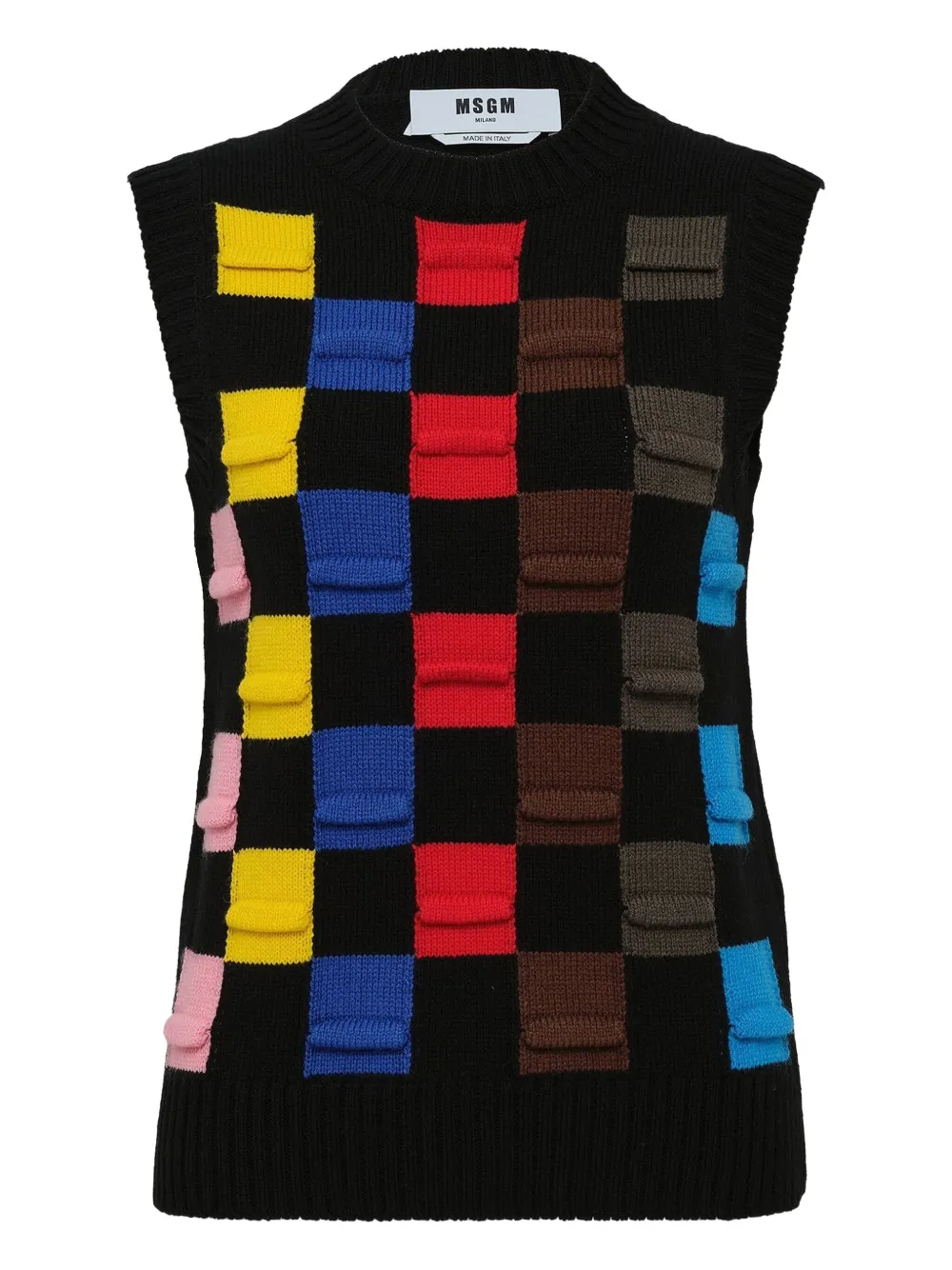 Msgm Checked Knitted Vest In Multi