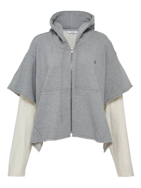pushBUTTON raw-edge zip-up hoodie