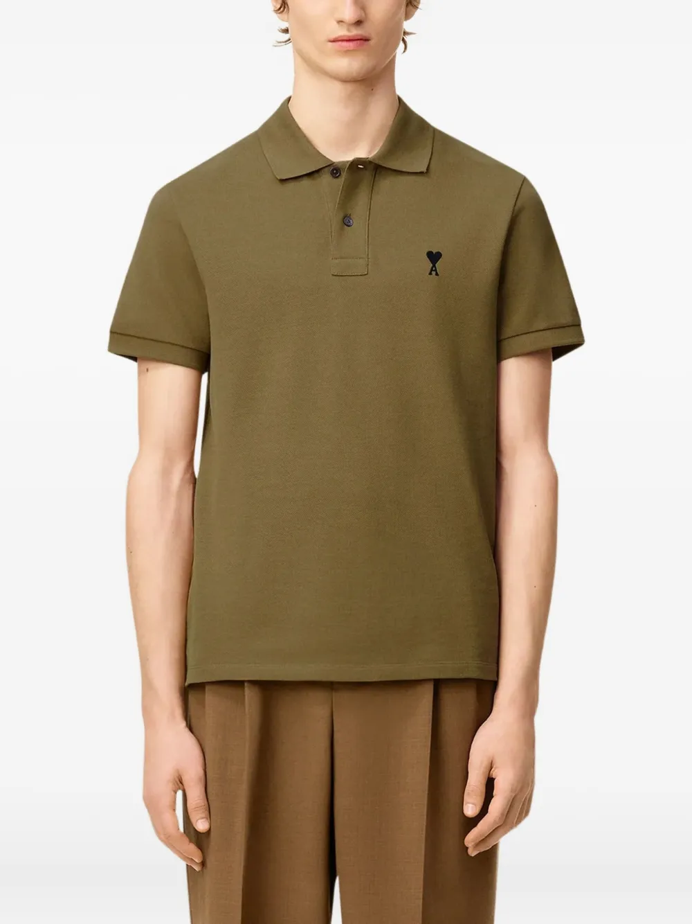 AMI Paris heart-logo cotton polo shirt - Groen