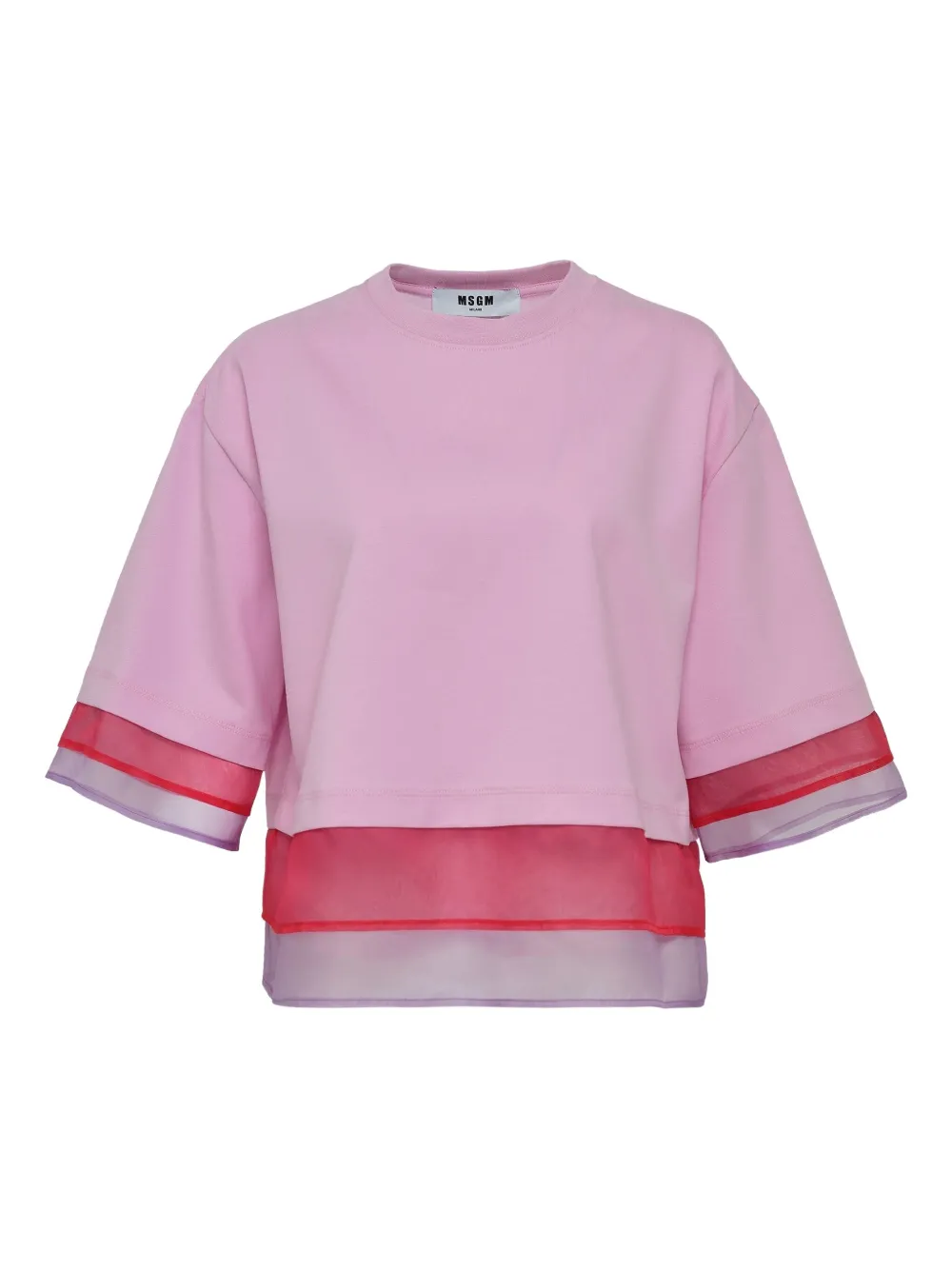 Msgm Mesh-layered T-shirt In Pink