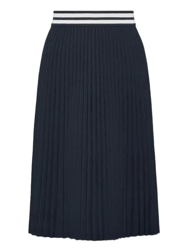 Thom Browne Striped Pleated Midi Skirt in Blue