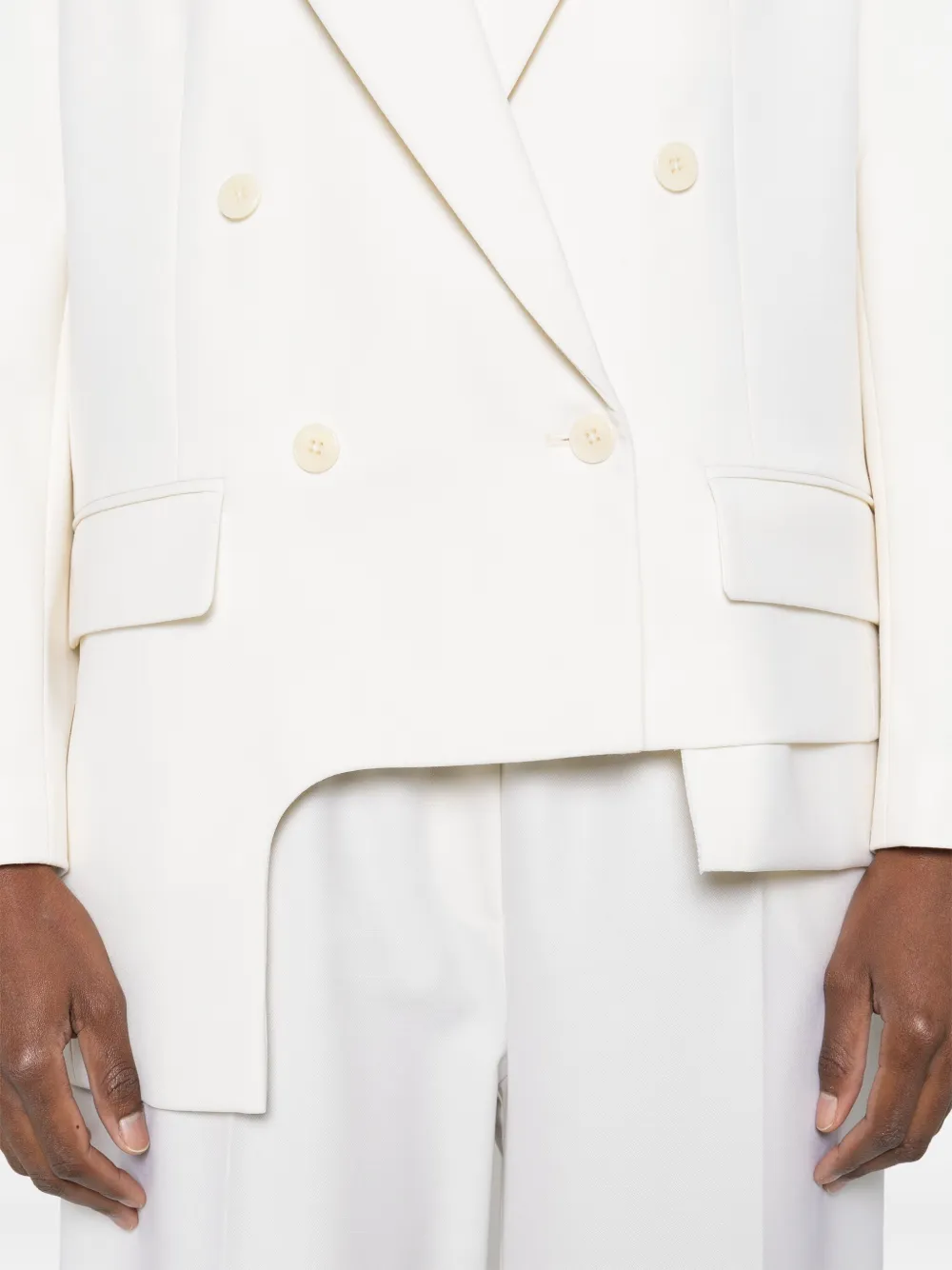 Medeea Asymmetric Double-breasted Blazer In White