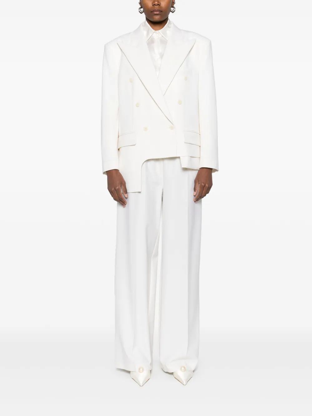Medeea Asymmetric Double-breasted Blazer In White