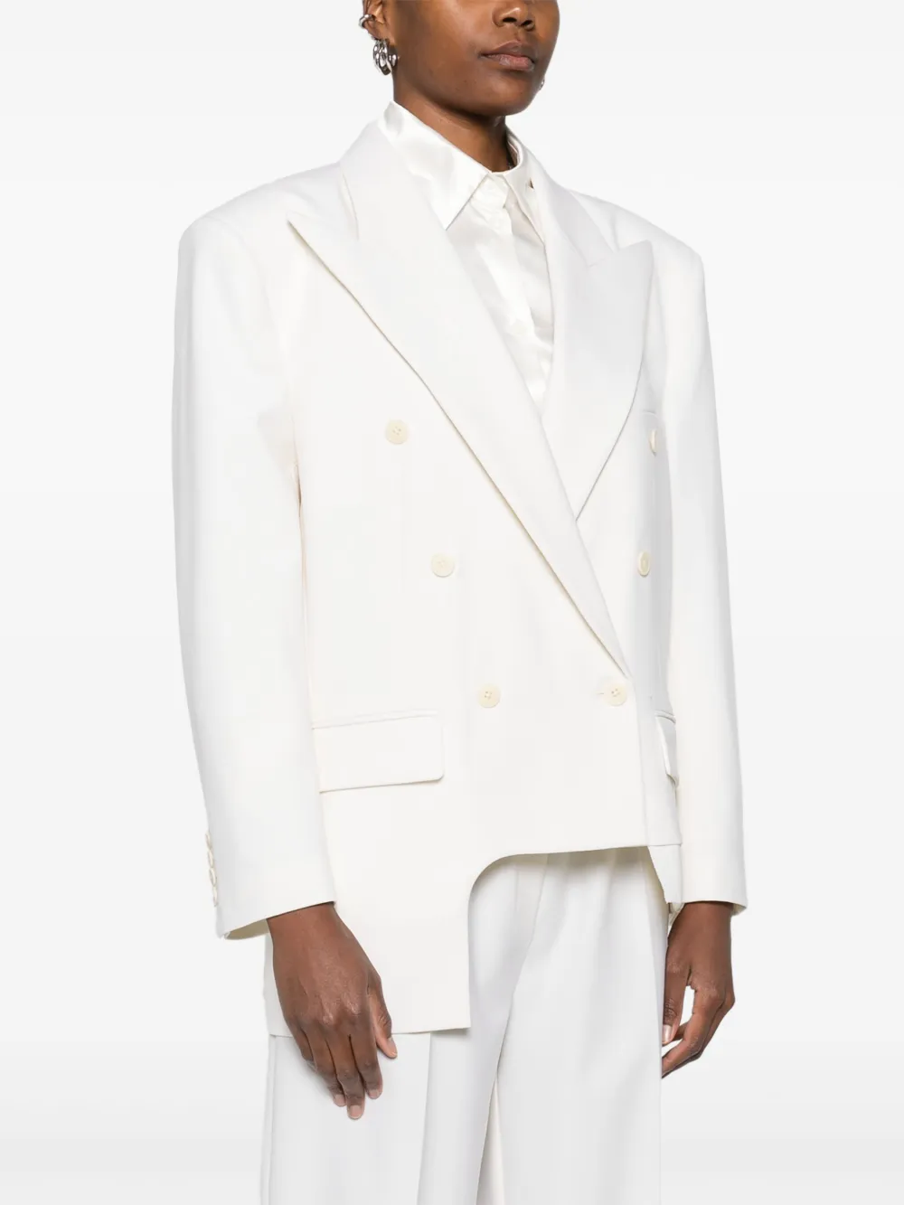 Medeea Asymmetric Double-breasted Blazer In White