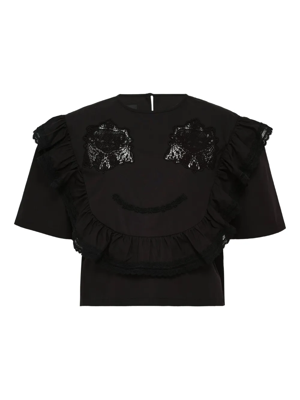 pushBUTTON lace-embellished ruffle blouse | Black | Image 1