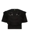 pushBUTTON lace-embellished ruffle blouse - Black