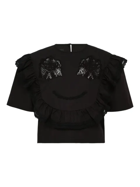 pushBUTTON lace-embellished ruffle blouse