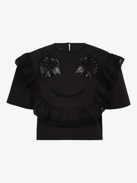 pushBUTTON lace-embellished ruffle blouse