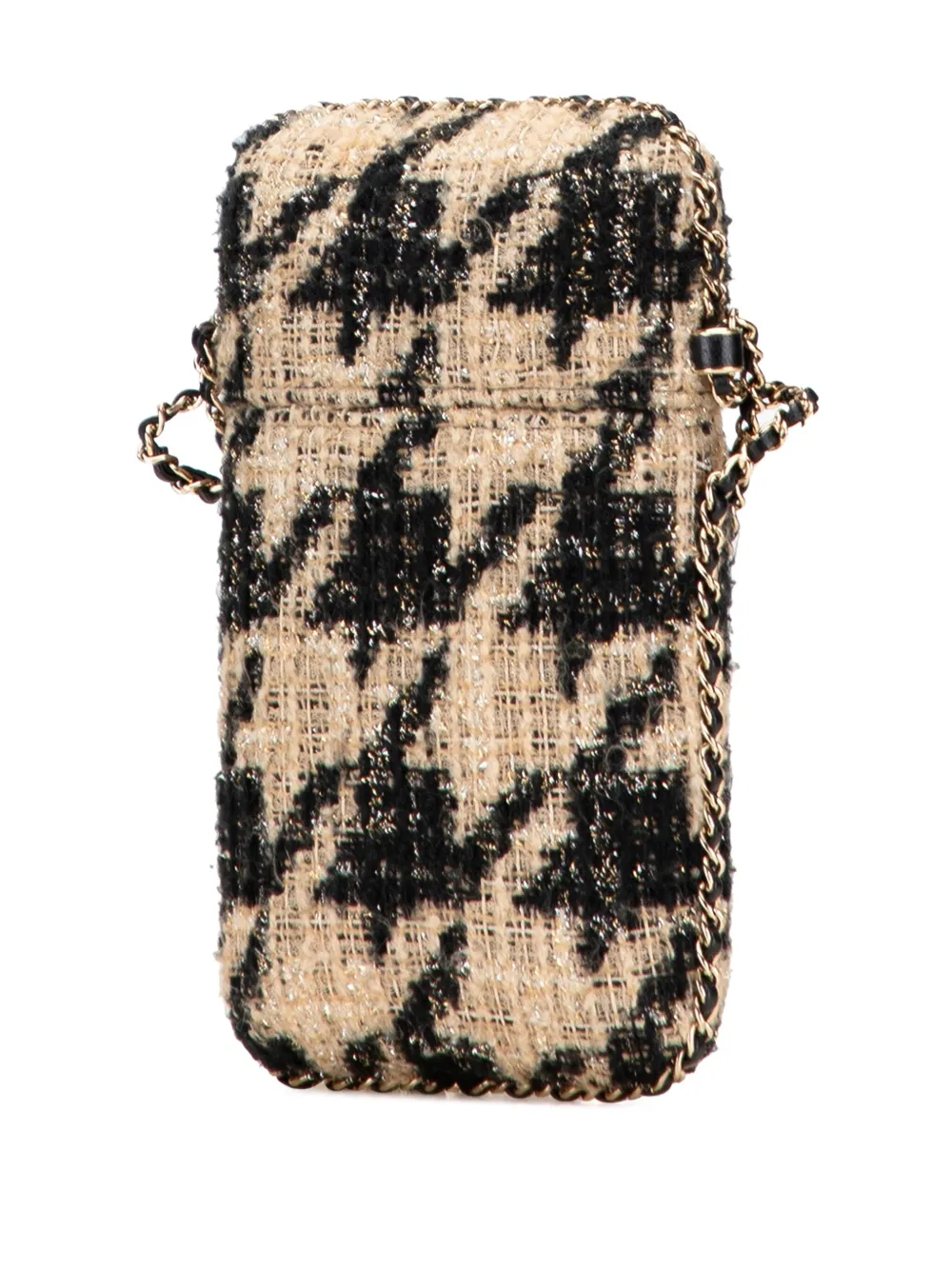 Pre-owned Chanel 2019 Tweed Chain Around Phone Holder Crossbody Bag In Brown