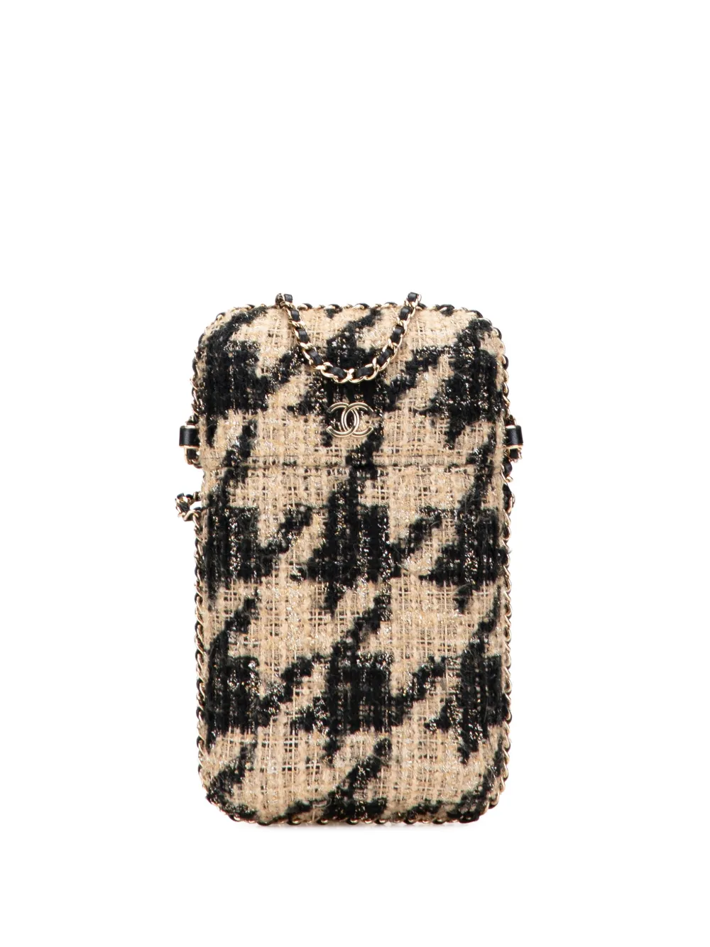 Pre-owned Chanel 2019 Tweed Chain Around Phone Holder Crossbody Bag In Brown