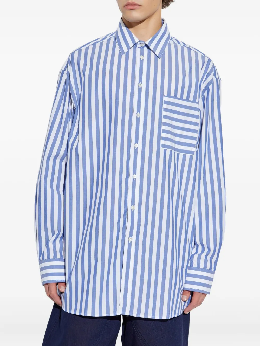 Jw Anderson Stripe-pattern Patch-pocket Shirt In Blue