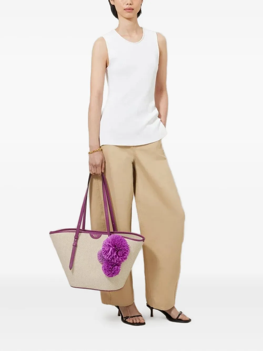 Mulberry pom-pom tote bag - Beige