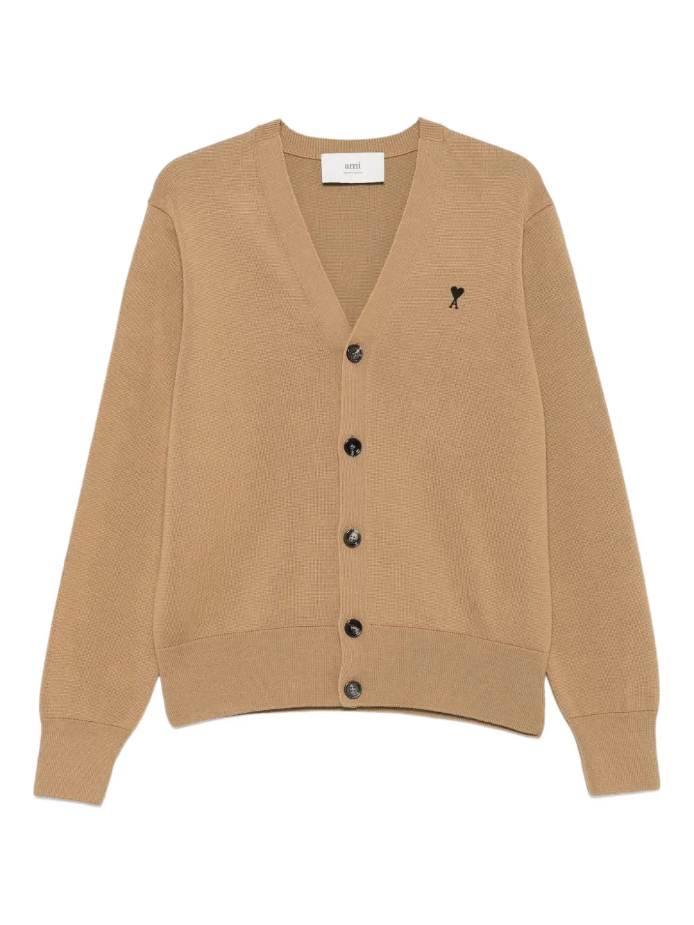 Ami Alexandre Mattiussi Ami De Coeur-embroidered Cardigan In Brown