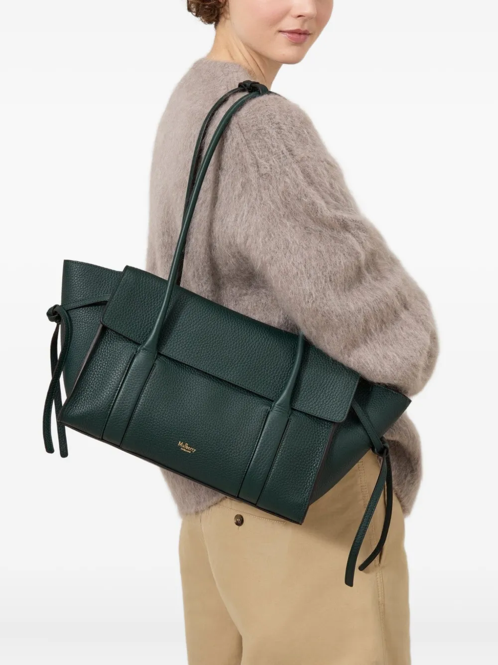 Mulberry small Soft Bayswater grain-leather tie-detail shoulder bag - Groen