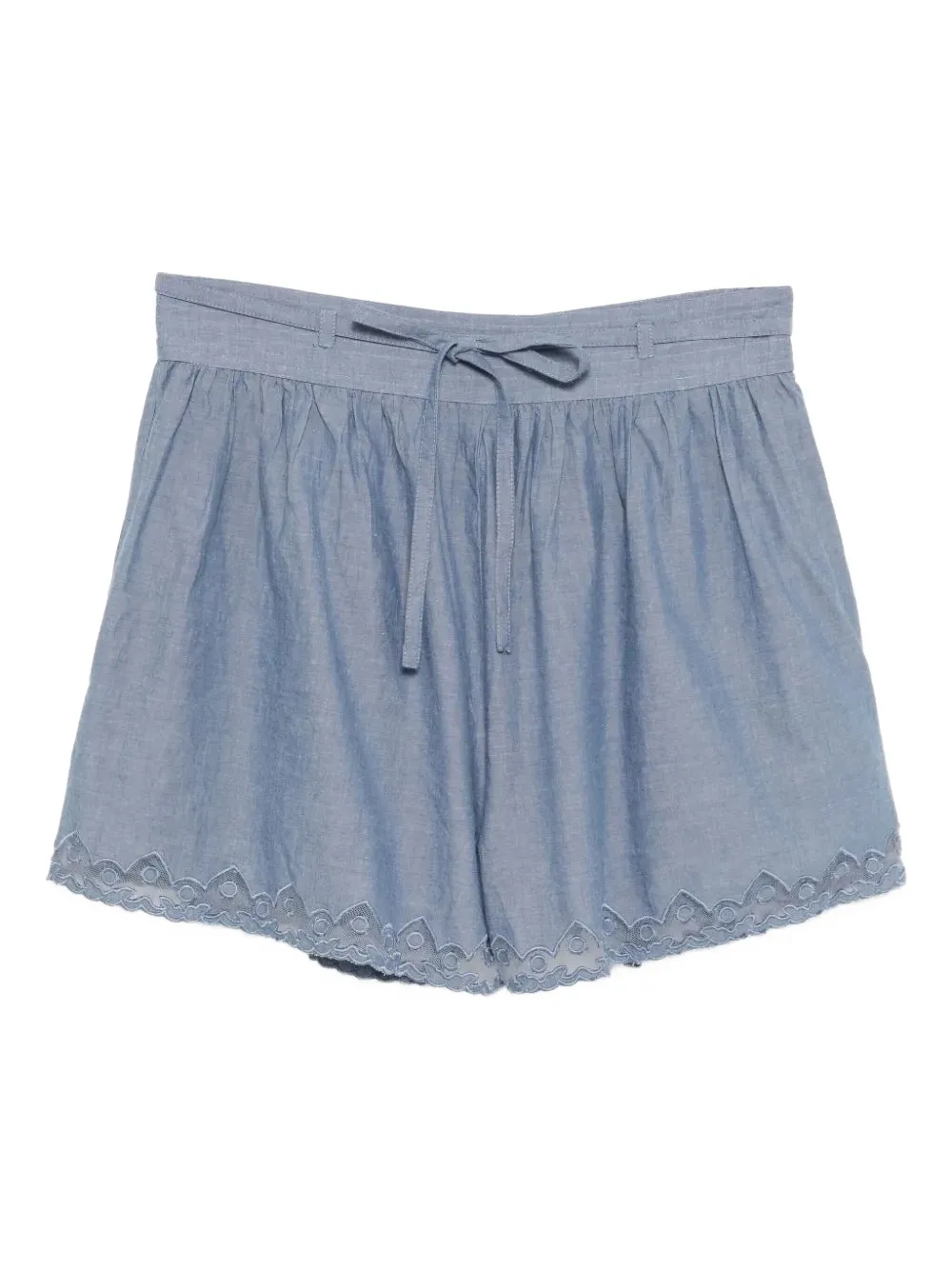 Ulla Johnson Elowen Lace-trimmed Gathered Shorts In Blue