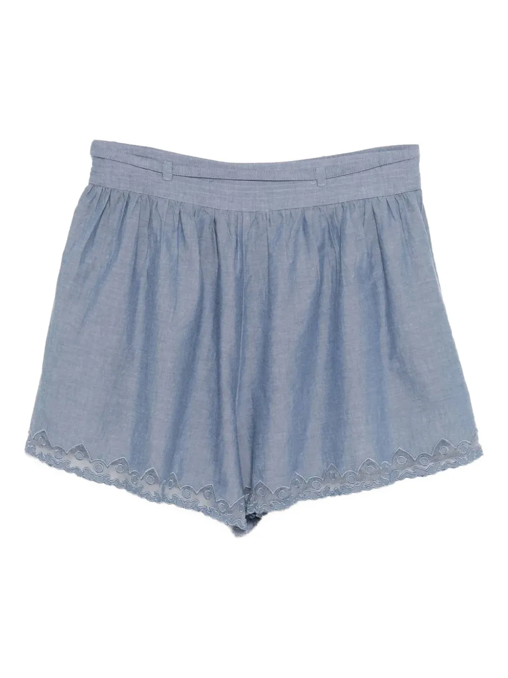 Ulla Johnson Elowen Lace-trimmed Gathered Shorts In Blue