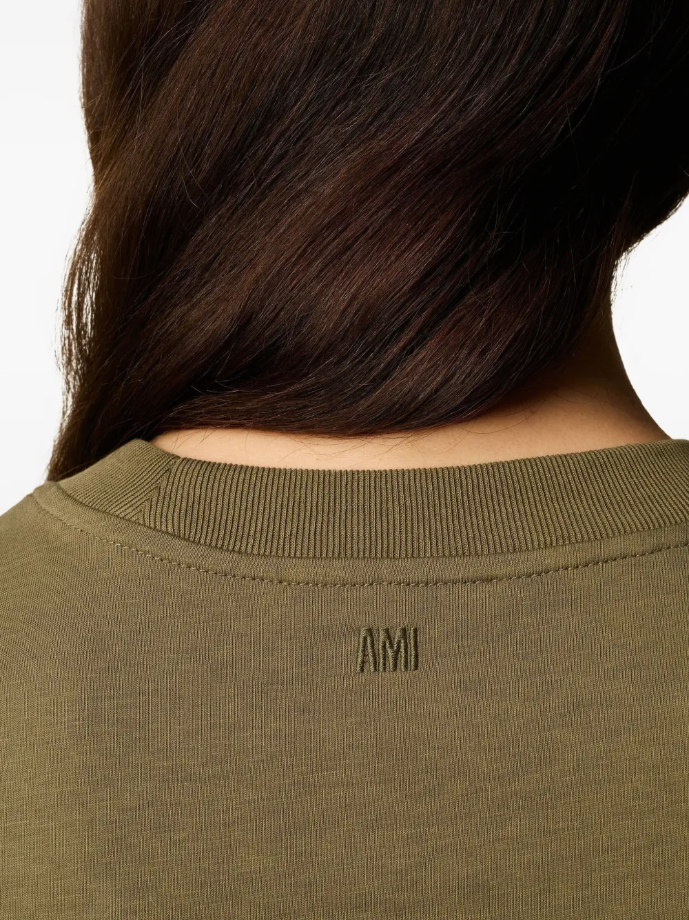 Ami Alexandre Mattiussi Ami Paris Mc Military Green T-shirt Black Logo Bor In Brown