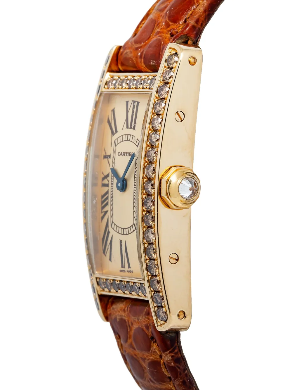 Pre-owned Cartier 18k Yellow Gold Tank Americaine Diamond 19mm In Neutral