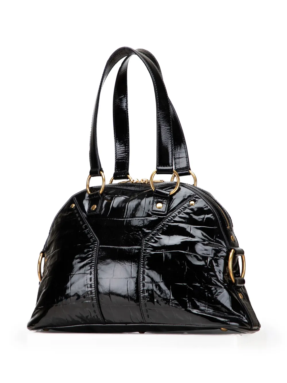 Pre-owned Saint Laurent 2000-2012 Small Embossed Patent Muse Shoulder Bag In Black