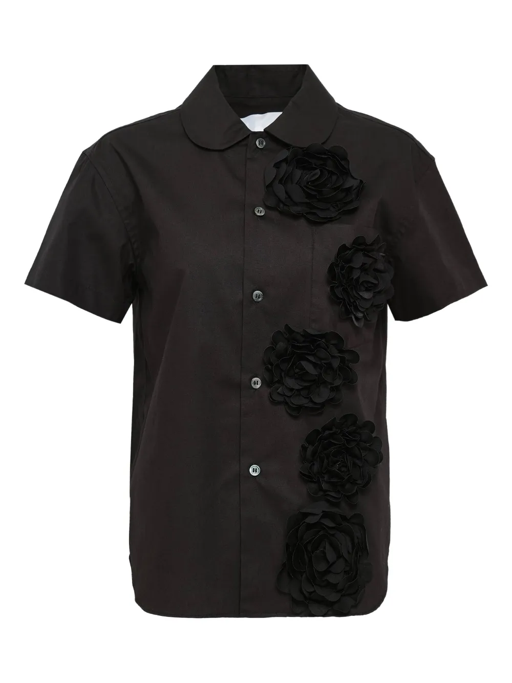 Comme Des Garçons Tao Rose-embellished Short-sleeved Shirt In Black