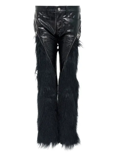 Junya Watanabe crocodile-effect fur-trimmed trousers